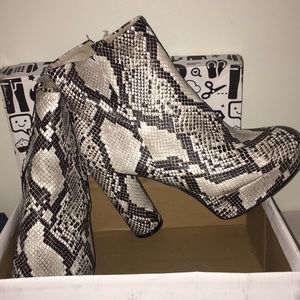 snake skin heeled booties